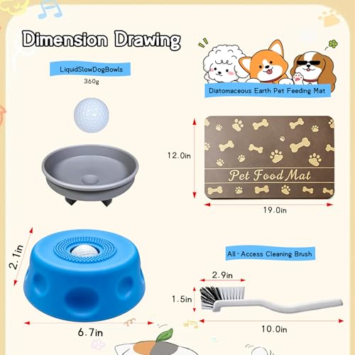 Slow Feeder Lick Bowl for Liquid Dog Treats- Lick Toy for Bone Broth, Rolling Ball Dog Lick Bowl with pet Anti Slip Pads and Cleaning Brushes, Suit for Large Medium Small Dogs&Post-Op