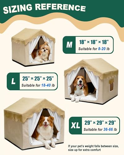 Indoor Dog House, Breeze Pet Tent with Sturdy Frame & Window, Dog Cave Bed with Washable Cover for Small-Medium Dogs (18-40 lb), 25", Cream - size: L (25"×25"×25")