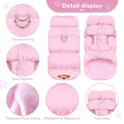 ABRRLO Winter Warm Dog Jacket for Small Medium Dogs Cat Cold Weather Coats with Harness Paded Dogs Fleece Vest Waterproof Windproof Dog Snow Jacket Pet Puppy Clothes (Pink,XS) - color: Pink, size: X-Small
