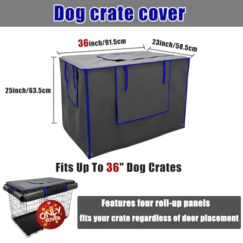 36-Inch Grey Dog Crate Cover – Light-Blocking Protective Cover with Roller Shades, Sound-Dampening Sunshade for Wire Kennels, Features Breathable Side Window (Cover Only) - color: Grey, size: 36.0"L x 23.0"W x 25.0"H