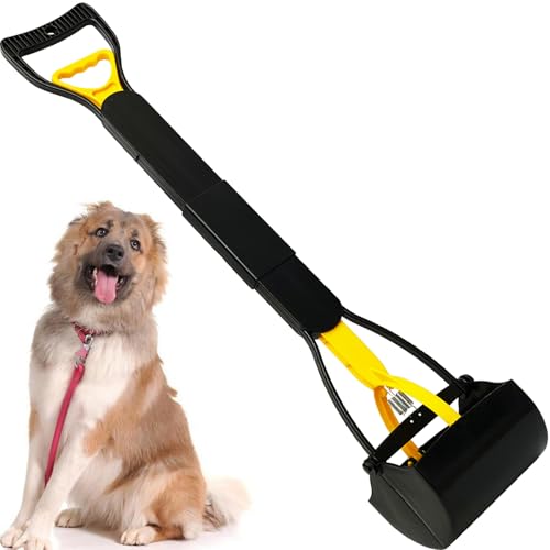 ienjoyed 32“ Tall Pooper Scooper, Large Pooper Scooper for Dogs Heavy Duty, Dog Pooper Scooper with Long Handle & High Strength Durable Spring, Foldable Dog Poop Pick Up, Yellow - size: 32-inch(Yellow)