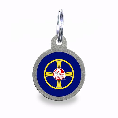 Omaha Flag Personalized Dog Tag Custom Engraved Stainless Steel Pet ID Tag with Silencer and Split Ring, Circle - color: Omaha Flag, size: Circle