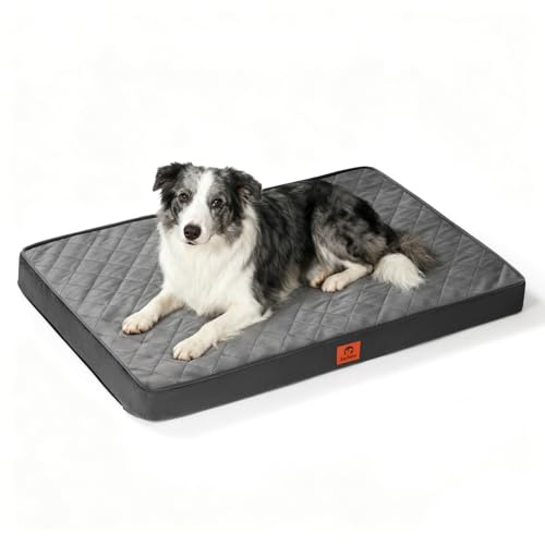 Orthopedic Egg Crate Foam Large Dog Bed | 35x22 inch, holds up to 50 lbs, waterproof, machine washable, non-slip bottom, crate indoor use, dark grey - size: 35"L x 22"W x 3"Th