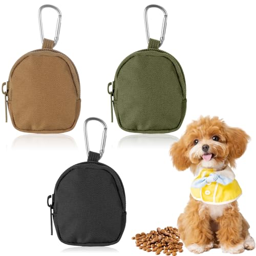 Tucnoeu 3 Pcs Dog Treat Pouch, Dog Training Reward Pouch,Waterproof Small Dogs Treat Bag for Leash,Reusable Dogs Treats Container with Carabiner,Zipper Closure to Avoid Spilling