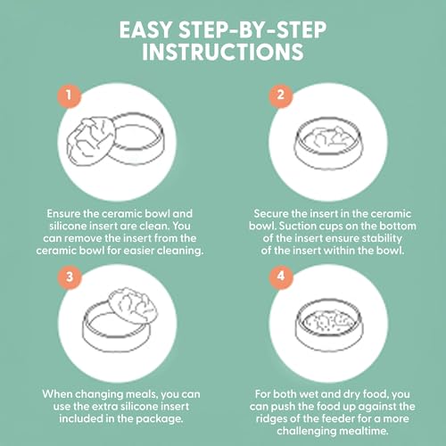 The Cat Ladies Slow Feeder - Healthy Feeding Bowl with Two Silicone Inserts - Help Pets Eat Slower - Control Eating Pace for Better Digestion - Feed Bowls Set for Dogs or Cats