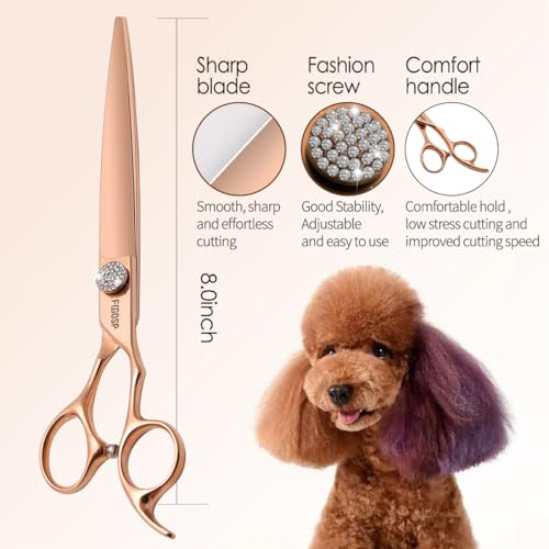 Rose Gold Titanium Professional 8'' Straight Dog Grooming Scissors Long Large Grooming Shears for Dogs Pet Japan 440C Right Handed Dog Hair Cutting Scissors for Poodle(8,Straight) - size: 8 inch, style: Straigth Shears