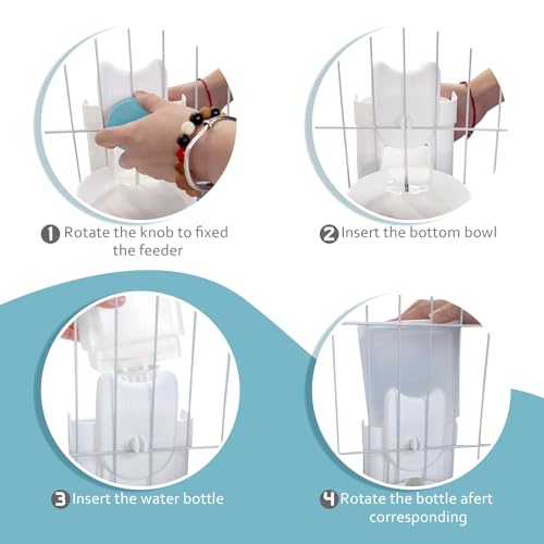 Hanging Cage Automatic Small Pet Food Bowl Water Bottle Dispenser, 1L Auto Gravity Pet Feeder and Waterer Set Kennel Feeding Station Crate Feeder Dish for Rabbit Puppy Cats Ferret (Blue) - color: Blue