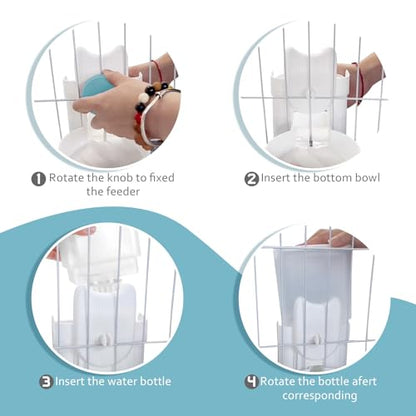 Hanging Cage Automatic Small Pet Food Bowl Water Bottle Dispenser, 1L Auto Gravity Pet Feeder and Waterer Set Kennel Feeding Station Crate Feeder Dish for Rabbit Puppy Cats Ferret (Blue) - color: Blue