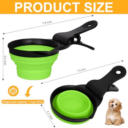 Collapsible Dog Food Scoop Foldable Pet Food Bag Clip 3 in 1 Multi-function Silicone Cat Food Measuring Cup Scoop Dog Food Scooper Pet Food Storage Clip (Green, 1 Cup Capacity(1 Pack)) - color: Green, size: 1 Cup Capacity(1 Pack)