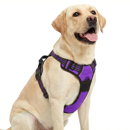 Funfox No Pull Dog Harness, Adjustable Pet Vest with Control Handle & Front Clip, Reflective Design for Small Medium Large XL Dogs, Purple XL - color: Purple, size: XL