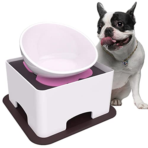 Ceramic Bulldog Bowl Dog Feeding Bowl - Dog Dish Wide Mouth Pet Sterile Tilted Pet Feeder with Anti-Skid Rubber Mat for Small Medium Dogs (White Bowl Set) - color: white bowl set