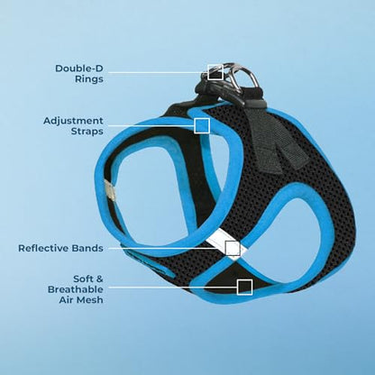 Best Pet Supplies - All Weather Mesh, Reflective, No Pull Harness for Small, Medium Dogs, Cats - Secure with Hook & Loop Fastener, Buckle, Double D-Rings - Blue Trim, XS - color: Harness (Blue Trim), size: XS (Chest: 13 - 14.5")