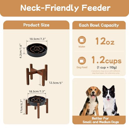 Havniva 1.2 Cup Elevated Slow Feeder Dog Bowls, 7.3” Ceramic Dog Slow Feeding Bowls with Acacia Wood Stand, Raised Dog Food Bowl Puzzle Slow Feeder for Small Dogs/Fast Eater, Non-Slip & Anti-Choking - color: 1 x Starry Sky + Stand - A, size: M- 7.3inch /