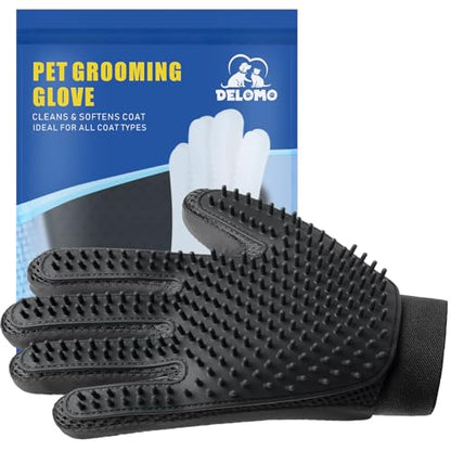 Pet Hair Remover Glove - Gentle Pet Grooming Glove Brush - Deshedding Glove - Massage Mitt with Enhanced Five Finger Design - Perfect for Dogs & Cats with Long & Short Fur - 1 Pack (Right-hand), Black - color: Black