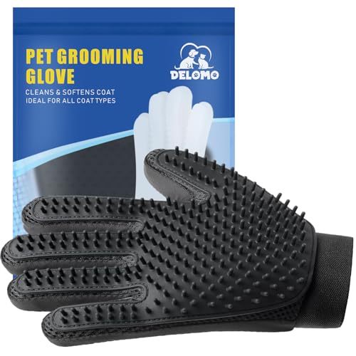 Pet Hair Remover Glove - Gentle Pet Grooming Glove Brush - Deshedding Glove - Massage Mitt with Enhanced Five Finger Design - Perfect for Dogs & Cats with Long & Short Fur - 1 Pack (Right-hand), Black - color: Black
