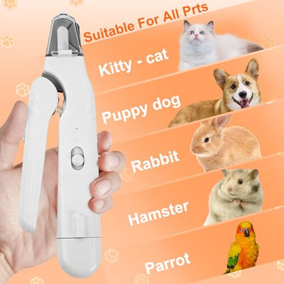 2-in-1 Dog Nail Grinder & Cat Nail Clippers Trimmers for Large Medium Small Dogs Cats Claw Trimmer Quick Sensor with 2 LED Lights Safety Guard USB Rechargeable Dogs Nail Trimmer (White) - color: White