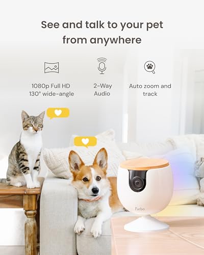Furbo Mini Pet Camera: Basic See & Talk Features, No AI Alerts, No Subscription Required, Pet Security Cam w/Barking/Meowing Alerts, Rotating View, 2-Way Audio, Smart Home Monitoring - style: Mini Camera