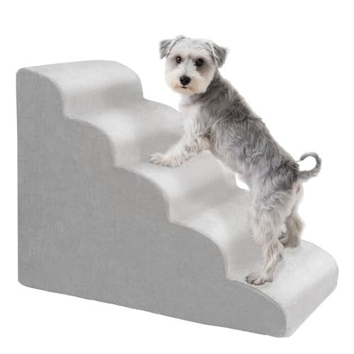 MEWANG 22.83''H Dog Stairs for Small & Medium Dogs and Old Cats – 5 Steps High-Density Foam Pet Ramp for Bed & Couch, Non-Slip, Washable Cover, Grey (Round Corner, 29.92''L×15.75''W×22.83''H) - color: Round Corner, size: 5 steps: 29.92''L×15.75''W×22.83''