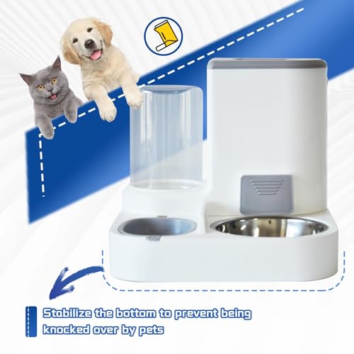 Automatic Cat Food and Water Dispenser Set 2 in 1, All-in-One Gravity Pet Feeder with Stainless Steel Cat Food Bowl Travel Auto Supply Feeder and Water Dispenser for Small Medium Cats Dogs (Gray) - color: 【Gray】