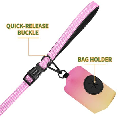 Kazazoo Hands-Free Dog Leash with Poop Bag Holder, Adjustable 4-7 Ft Waist for Dog Walking, Running for Small Dogs with Reflective Strips, Nylon Waist Belt, Pink - color: Pink
