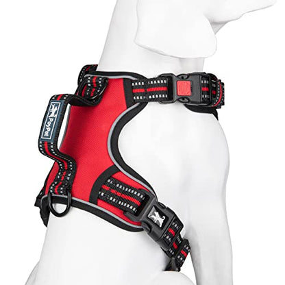 PoyPet No Pull Dog Harness, No Choke Front Clip Reflective Dog Vest with Soft Padded Vertical Handle, 3 Leash Attachments for Small Medium Large Dogs (Red,XL) - color: Red, size: Extra Large