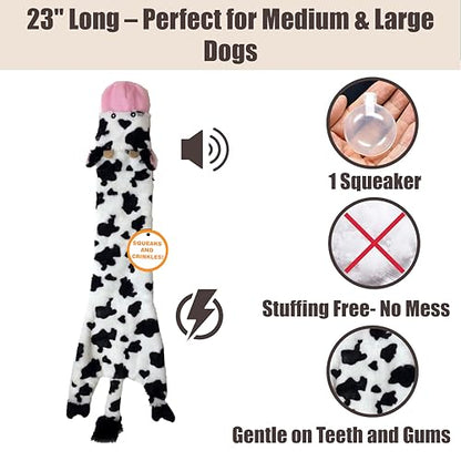 SPOT Skinneeez Crinklers Cow 23-Inch Stuffing-Free Squeaky Dog Toy – Interactive Plush Toy for Medium & Large Dogs – Mess Free Play for Light & Moderate Chewers - style: Large Cow