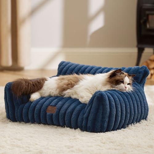 Bedsure ComfyFleece™ Cute Cat Couch for Pets - As Seen on TV on Good Day New York, Fluffy Cats beds for Indoor Cats with Removable Washable Cover, Supportive Pet Sofa, 24inch, Night Blue - color: Night Blue, size: 24x18x10"