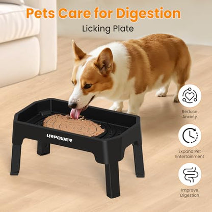 URPOWER 3-in-1 Elevated Dog Bowls - Mess Proof Double Deck 4 Height Adjustable Raised Stand with 2 Stainless Steel Food Bowls & Licking Plate for Small, Medium & Large Dogs - color: Black, size: Large