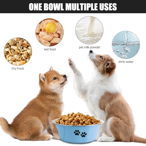 Stainless Steel Dog Bowls, Nonslip Rubber Bottom No Spill Proof Skid Metal Insulated Dog Bowls for Large Medium Small Breed Dogs (Blue, 6.6 Cups/53 OZ) - color: Blue, size: 6.6 Cups/53 OZ