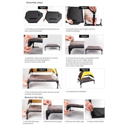 Raised Dog Bed - Removable Camping Dog Bed with Canopy Tent, Folding Elevated Puppy Couch, with Canopy Shade Tent | Off Ground Pet Bunk Cot, Raised Pet Cot for Large Pets Camping, Indoor & Outdoor Us - color: Pet camp bed+cushion+ceiling