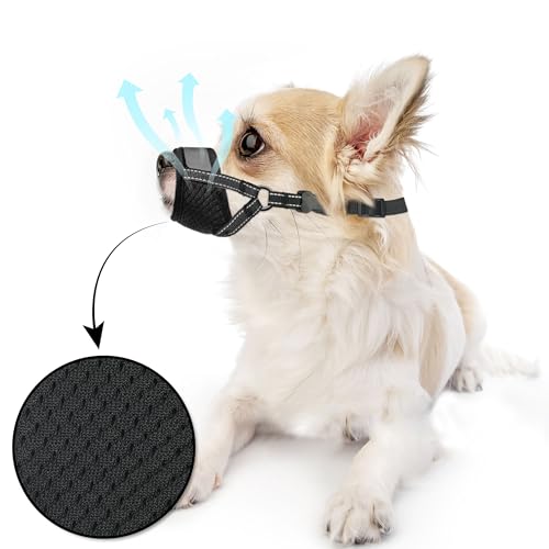 Dog Muzzle for Small Dogs - Soft Nylon Breathable Muzzle for Small Dog with Air Mesh | Adjustable Dogs Muzzles to Prevent Biting | Puppy Mussels for Grooming Barking Chewing Allows Panting Drinking - size: Small