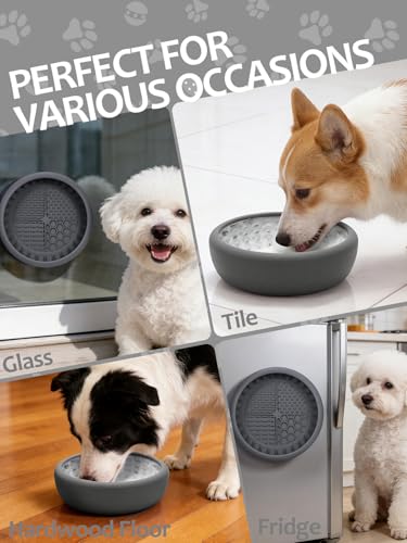 Dog Lick Bowl for Large Dogs, Lick Mat, Slow Feeder Lick Bowl with Brush and Scraper,Strong Suction, Freeze Licking Bowl for Anxiety Relief, Enrichment & Distraction, Dishwasher Safe 7.6 * 3.5 inch - color: Gray