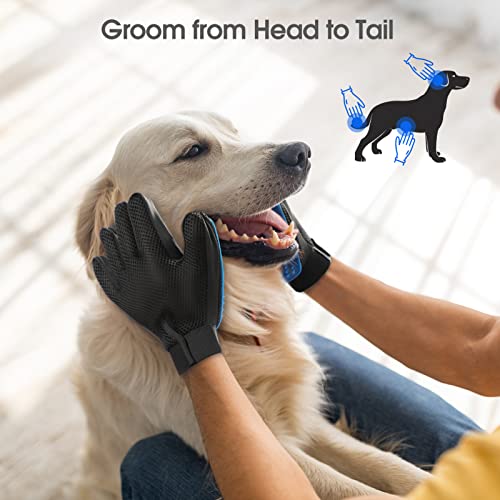 Pet Hair Remover Glove - Gentle Pet Grooming Glove Brush - Deshedding Glove - Massage Mitt with Enhanced Five Finger Design - Perfect for Dogs & Cats with Long & Short Fur - 1 Pack (Right-hand), Blue - color: Blue