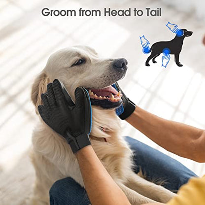 Pet Hair Remover Glove - Gentle Pet Grooming Glove Brush - Deshedding Glove - Massage Mitt with Enhanced Five Finger Design - Perfect for Dogs & Cats with Long & Short Fur - 1 Pack (Right-hand), Blue - color: Blue