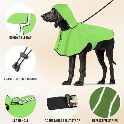 Flashseen Dog Rain Coat, Waterproof Dog Raincoat with Removable Hoodie, Pet Rain Jacket with Reflective Strip, Adjustable Lightweight Dog Hooded Raincoats for Large Dogs - size: Large