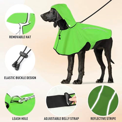 Flashseen Dog Rain Coat, Waterproof Dog Raincoat with Removable Hoodie, Pet Rain Jacket with Reflective Strip, Adjustable Lightweight Dog Hooded Raincoats for Large Dogs - size: Large