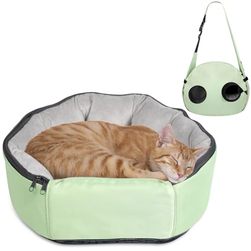 2-in-1 Pet Sling Carrier & Bed, Convertible Cat Travel Bag with Machine Washable Cover, Breathable Mesh & Hand-Washable Support Pad, Airline Approved for Cats & Small Dogs Up to 22lbs
