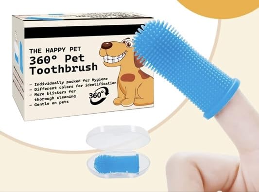 Gomoly Pet Toothbrush, 360 ° Dog Tooth Cleaning Set, Cat Finger Cover Toot-hbrush for Cleaning Tongue Coating and Tooth Care, Pet Silicone Finger Cover Toothbrush Set of 2 with Case (Blue),Large - color: Blue