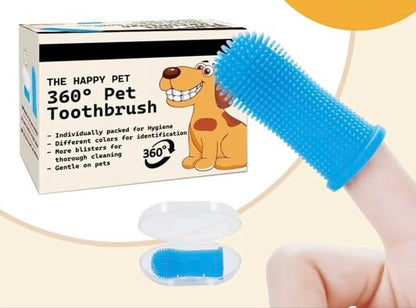 Gomoly Pet Toothbrush, 360 ° Dog Tooth Cleaning Set, Cat Finger Cover Toot-hbrush for Cleaning Tongue Coating and Tooth Care, Pet Silicone Finger Cover Toothbrush Set of 2 with Case (Blue),Large - color: Blue