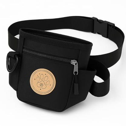 Dog Treat Pouch with Adjustable Waist Belt – Hands-Free Dog Training Bag, Treat Holder with Zipper Pocket for Phone & Keys, Lightweight, Durable & Easy to Clean, (Black) - color: Black