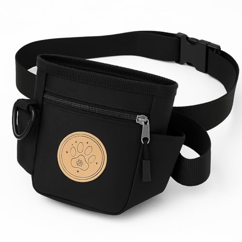 Dog Treat Pouch with Adjustable Waist Belt – Hands-Free Dog Training Bag, Treat Holder with Zipper Pocket for Phone & Keys, Lightweight, Durable & Easy to Clean, (Black) - color: Black