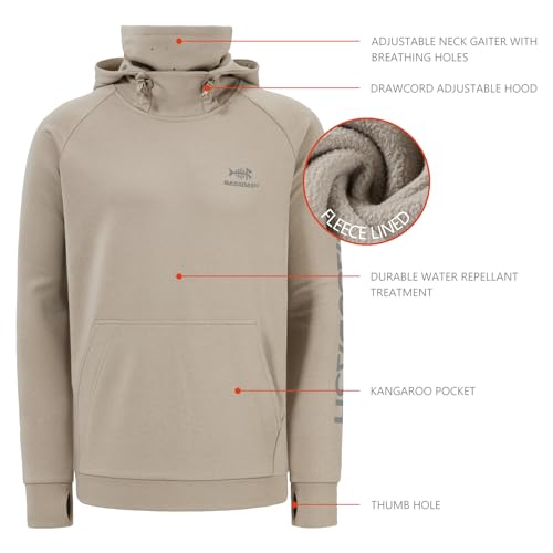 BASSDASH Men’s Fishing Fleece Hoodie with Neck Gaiter Water Resistant Performance Hunting Sweatshirt FS18M - color: Heather Oatmeal, size: 4X-Large