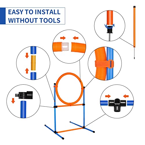 Dog Agility Training Equipment, 60-piece Dog Obstacle Course Training Starter Kit Pet Outdoor Game with Tunnel, Agility Hurdle, Weave Poles, Jump Ring, Pause Box, Toy Balls and Storage Bag - size: 5 PCS SET with Tunnel