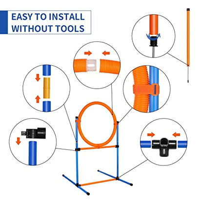 Dog Agility Training Equipment, 60-piece Dog Obstacle Course Training Starter Kit Pet Outdoor Game with Tunnel, Agility Hurdle, Weave Poles, Jump Ring, Pause Box, Toy Balls and Storage Bag - size: 5 PCS SET with Tunnel