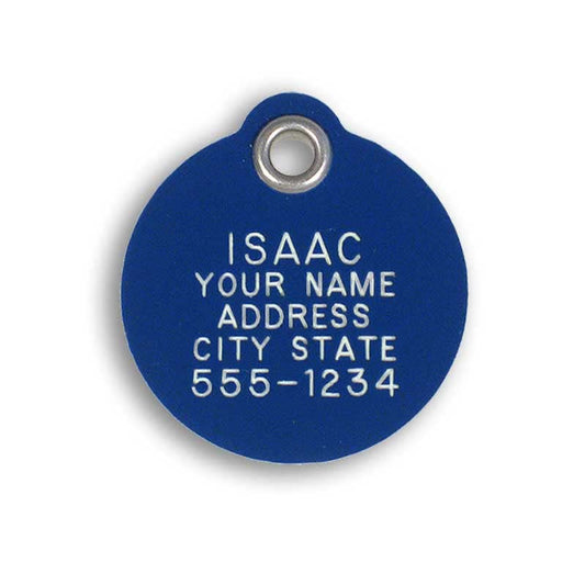 LuckyPet Pet ID Tag - Small Round Blue Plastic Tag - Durable, Easy to Read, Custom Engraved for Dogs & Cats. Reflective Coating on Back. - color: Blue (Plastic), size: Small (7/8" diameter)