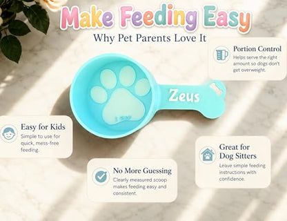 Personalized Dog Food Scoop Custom Pet Kibble Scooper and Measuring Cup Treat Dispenser for Dogs Unique Custom Pet Accessory Gift Idea for Dog Lovers Feeding Tool Dry (2 oz - 1/4 Cup) - size: 2 oz - 1/4 Cup