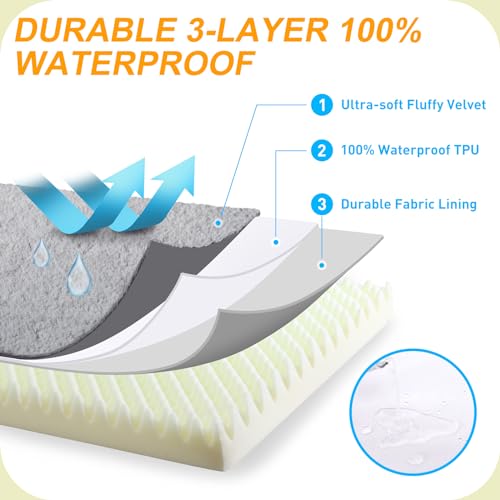KSIIA Orthopedic Dog Bed - Waterproof, Large Size, Plush, Washable, Egg Crate Foam, Removable Cover, Non-Slip Bottom, 44 x 32 Inch, Gray - color: Light Grey, size: 44.0"L x 32.0"W x 4.0"Th