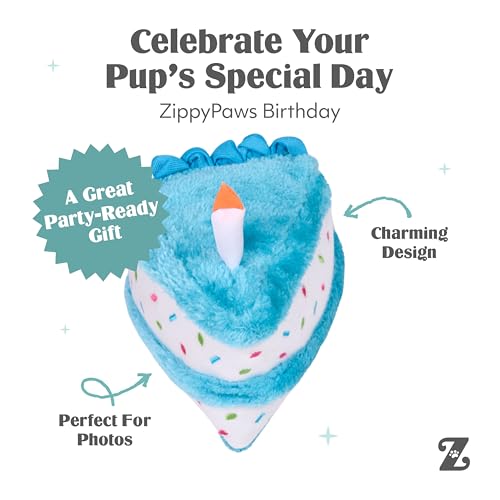ZippyPaws Birthday Cake- Dog Squeaky Toys to Keep Them Busy, Funny Food Plush for Small, Medium, & Large Dogs, Cute Stuffed Puppy Toy, Pet Products, Gift for Dogs of All Breeds, Soft and Cuddly- Blue - color: Blue
