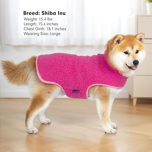 cyeollo Warm Dog Coat Sherpa Dog Winter Coat, Reversible Fleece Dogs Jackets Sweater Vest for Small Dogs Male with Leash Hole, Soft Cold Weather Pet Clothes, Fuchsia L - color: Fuchsia, size: Large (16-21lbs)