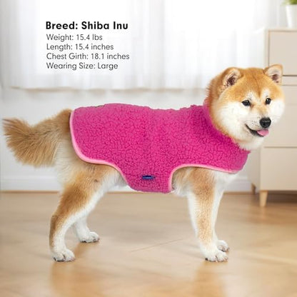 cyeollo Warm Dog Coat Sherpa Dog Winter Coat, Reversible Fleece Dogs Jackets Sweater Vest for Small Dogs Male with Leash Hole, Soft Cold Weather Pet Clothes, Fuchsia L - color: Fuchsia, size: Large (16-21lbs)